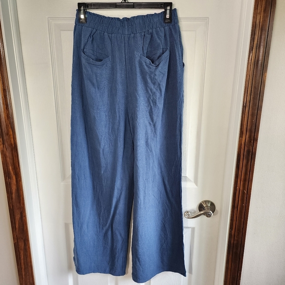 Ninexis blue wide leg pull on linen palazzo pants Women's size medium NWT - Picture 5 of 11